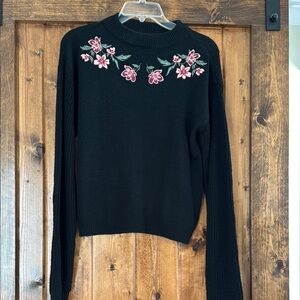 Black Floral Embroidered Sweater